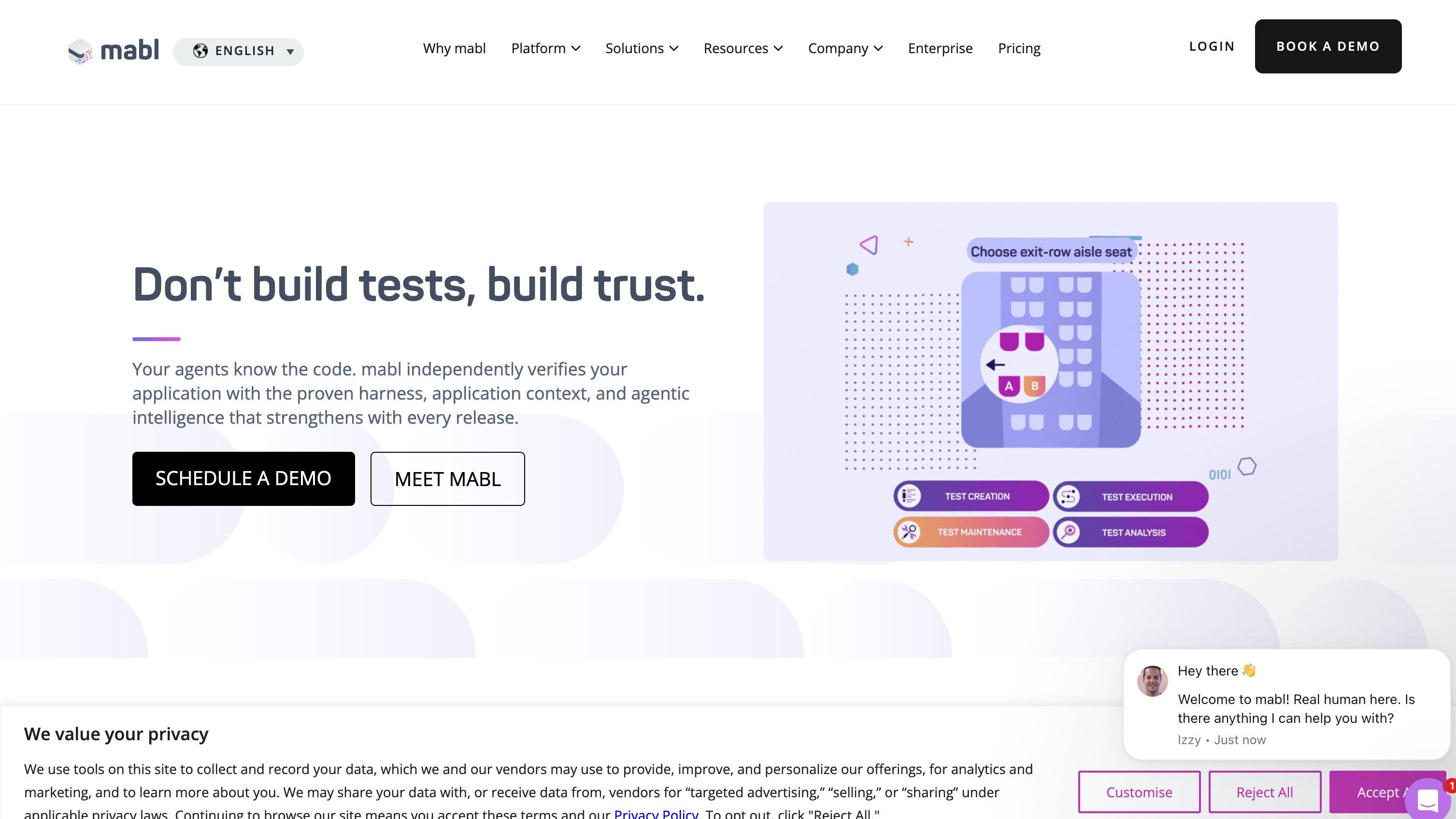 mabl homepage: a mature low-code test automation platform for established QA teams